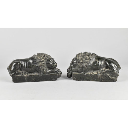 25 - A Pair of 19th Century Carved Marble Studies of Reclining Lions, Both Missing Tails, 16cms Long