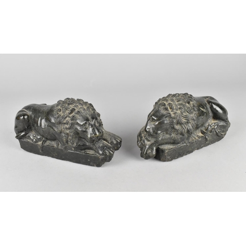 25 - A Pair of 19th Century Carved Marble Studies of Reclining Lions, Both Missing Tails, 16cms Long