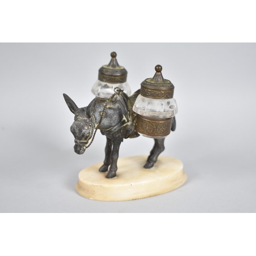 26 - A Novelty Continental Spelter Two Part Cruet in the Form of a Laden Donkey, 10cms High