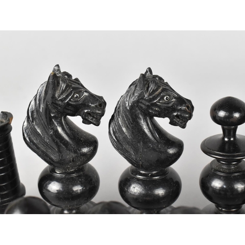 3 - A Late 19th/Early 20th Century Chess Set, Knights with Glass Eyes and Kings 10cms High, One White Pa... 