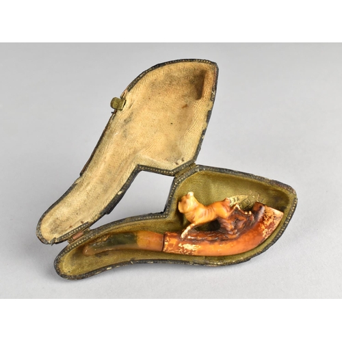 41 - A Late 19th/Early 20th Century Novelty Carved Cheroot Holder Decorated with Bulldog and Having Amber... 