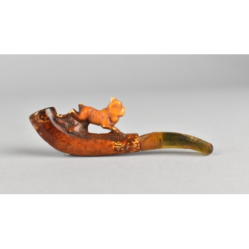 41 - A Late 19th/Early 20th Century Novelty Carved Cheroot Holder Decorated with Bulldog and Having Amber... 