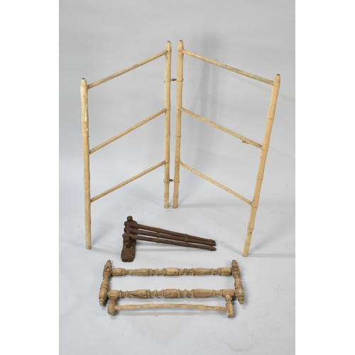 444 - A Vintage Clothes Airer Together with a Vintage Wall Hanging Three Branch Hanger and Rail