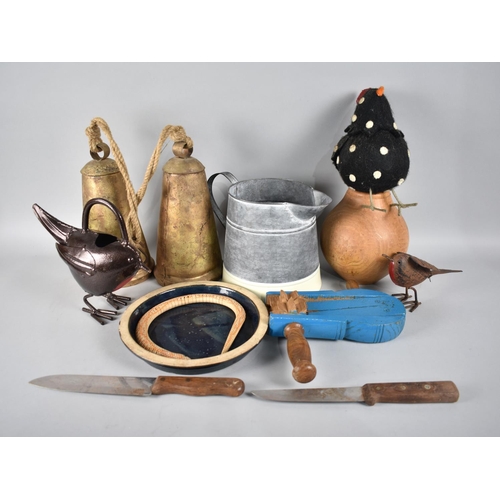 447 - A Collection of Sundries to include Wooden Vase, Bird Scarer, Metal Jug in the Form of A Robin Etc