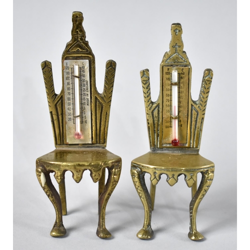 49 - A Pair of Late 19th/Early 20th Century Novelty Brass Thermometers in the Form of Throne Chairs, 10.5... 