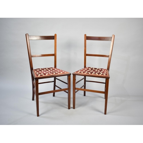 492 - A Pair of String Inlaid Edwardian Bedroom Chairs