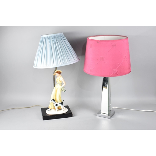 497 - A Mirrored Chrome Based Table Lamp and a Figural Table Lamp, Both with Shades