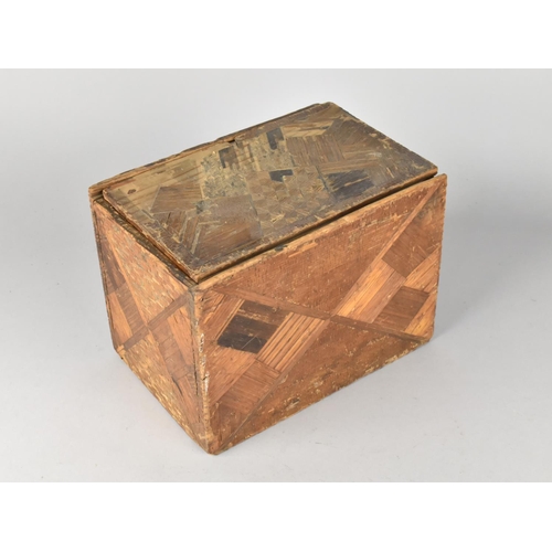 5 - A Prisoner of War Straw Covered Wooden Box with Sliding Lid, Geometric Decoration, 23cms Wide, Condi... 