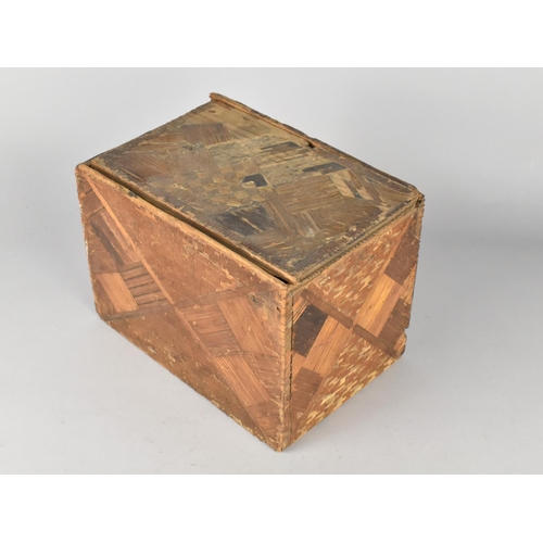 5 - A Prisoner of War Straw Covered Wooden Box with Sliding Lid, Geometric Decoration, 23cms Wide, Condi... 