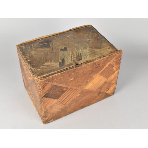 5 - A Prisoner of War Straw Covered Wooden Box with Sliding Lid, Geometric Decoration, 23cms Wide, Condi... 