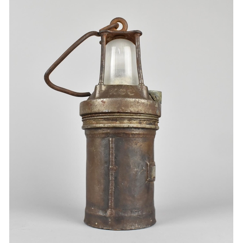 56 - A Vintage Miners Safety Lamp Stamped KGO, Oldham Type, 28cms High