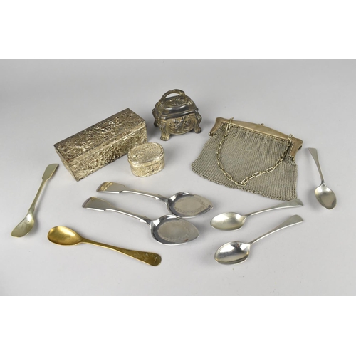 65 - A Collection of Silver Plated Items to include Chainmail Purse, Bombe Shape Ring Box, Oriental Recta... 