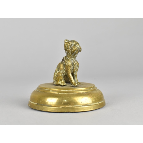 67 - A Small Brass Study of Seated Terrier on Circular Plinth Base, 8cms Diameter