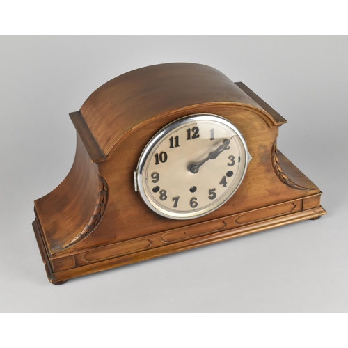 68 - A Mid 20th Century Mahogany Cased Westminster Chime Mantel Clock with Carved Decoration, 42cms Wide