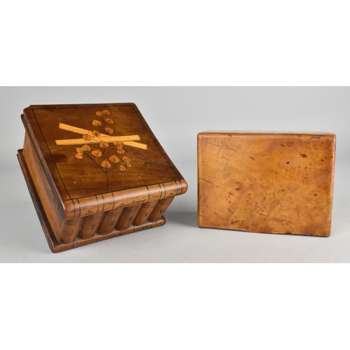 10 - An Italian Sorrento Olive Wood Souvenir Box with Inlaid Hinged Lid together with a Burr Wood Box