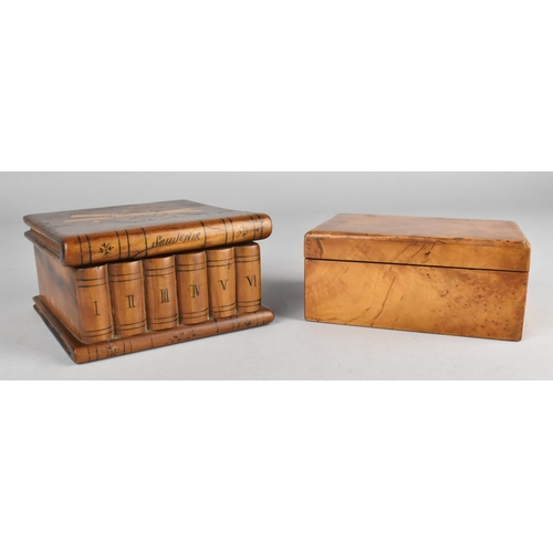 10 - An Italian Sorrento Olive Wood Souvenir Box with Inlaid Hinged Lid together with a Burr Wood Box