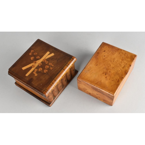 10 - An Italian Sorrento Olive Wood Souvenir Box with Inlaid Hinged Lid together with a Burr Wood Box