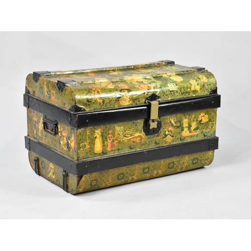 101 - A Vintage Metal Travelling Trunk with Applied Decoupage, 64cms Wide