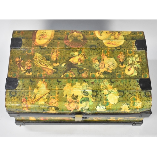 101 - A Vintage Metal Travelling Trunk with Applied Decoupage, 64cms Wide