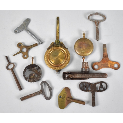 102 - A Collection of Various Vintage Clock Keys, Pendulum Etc