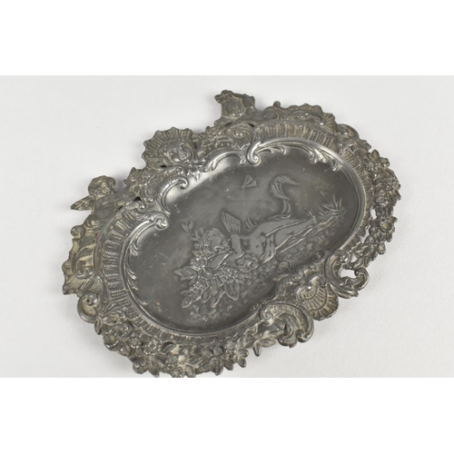 109 - A 19th Century French Pewter Pin Dish Decorated with Cherubs, Garlands of Flowers and Scrolls, 15cms... 