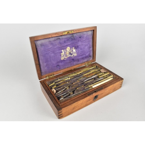 112 - A Vintage French Drawing Set with Hinged Lid to Removable Tray, 21cms Wide