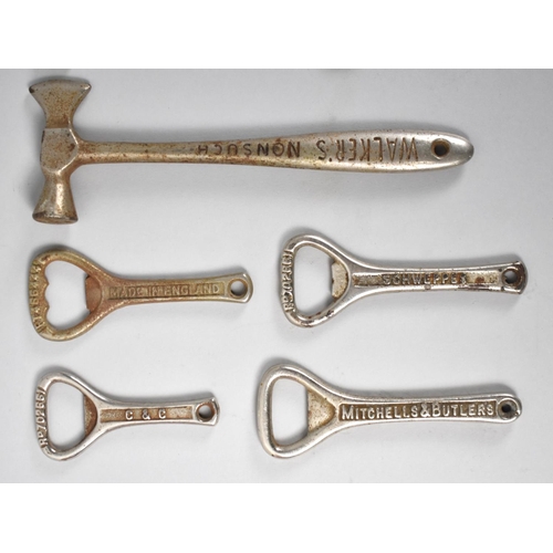 115 - A Collection of Various Vintage Advertising Bottle Openers, Toffee Hammers Etc