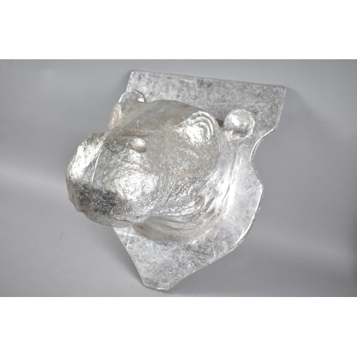 119 - A Silver Painted Polystyrene Model of a Trophy Hippopotamus on Shield Mount, 47cms Long