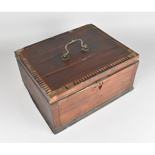 12 - A 19th Century Inlaid Work/Writing Box with Hinged Lid to Fitted Interior having Secret Compartment ... 