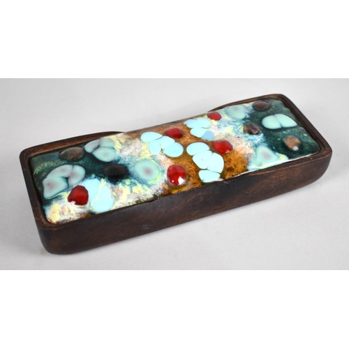 15 - An Interesting and Decorative Rectangular Wooden Box with Enamelled and Jewelled Copper Lid Signed J... 