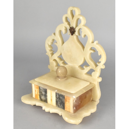 17 - A Marble and Onyx Pocket Watch Stand with Box Base and Pierced Back Plate, 17cms High