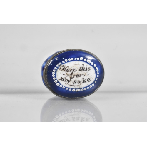 20 - A Miniature 19th Century Bilston Enamelled Oval Box, Lid Inscribed 