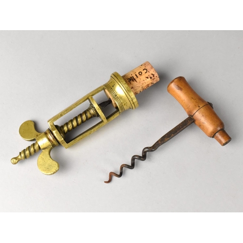 21 - A Victorian Brass Double Action Corkscrew and a 19th Century Corkscrew Missing Brush