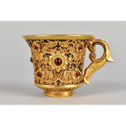 22 - A Reproduction Chinese Gilt Metal and Jewelled Coffee Can, 6cms Diameter