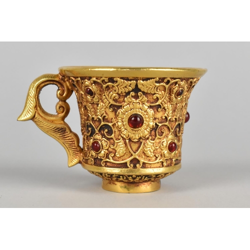 22 - A Reproduction Chinese Gilt Metal and Jewelled Coffee Can, 6cms Diameter