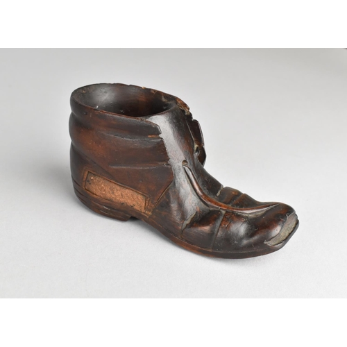 25 - A Novelty Black Forest Carved Wooden Match Holder/Striker in the Form of a Leather Boot, 12cms Long