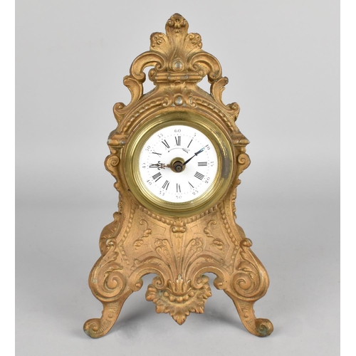 26 - A French Gilt Metal Mantel Clock, 22cms High, Movement In Need of Attention