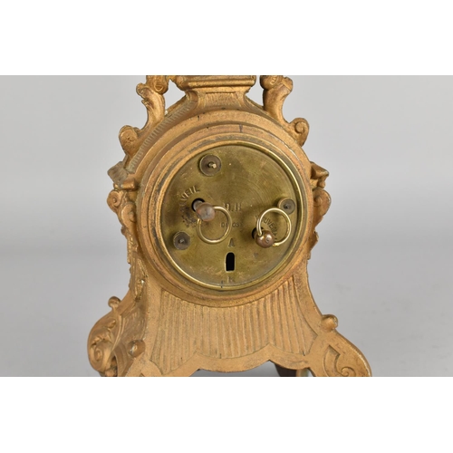 26 - A French Gilt Metal Mantel Clock, 22cms High, Movement In Need of Attention