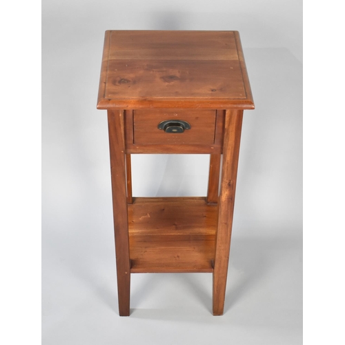 28 - A Modern Square Topped Stand or Side Table with Single Drawer and Stretcher Shelf, 25cms Square and ... 