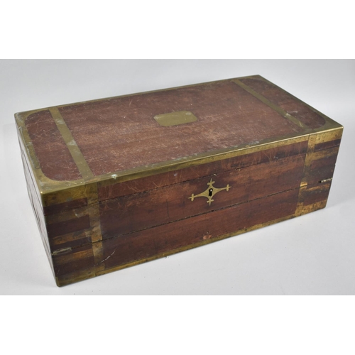 3 - A Late 19th Century Brass Inlaid Campaign Writing Slope with Inset Brass Carrying Handles, Fitted In... 