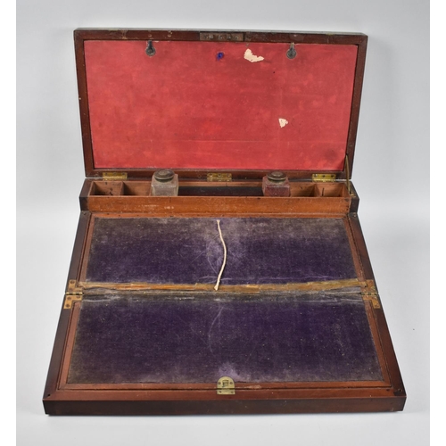 3 - A Late 19th Century Brass Inlaid Campaign Writing Slope with Inset Brass Carrying Handles, Fitted In... 