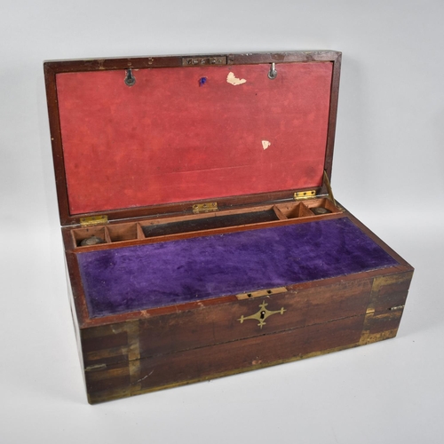 3 - A Late 19th Century Brass Inlaid Campaign Writing Slope with Inset Brass Carrying Handles, Fitted In... 