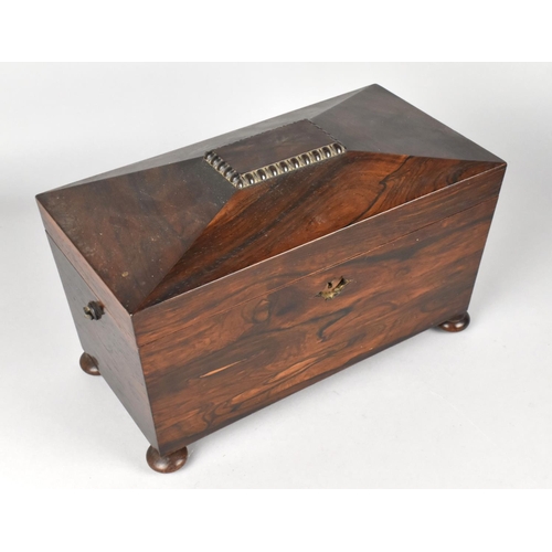 34 - A Mid 19th Century Rosewood Sarcophagus Shaped Two Division Tea Caddy with Removable Boxes, Replacem... 