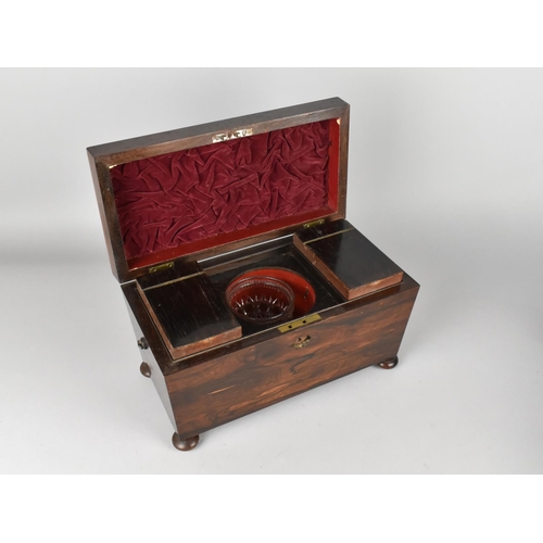 34 - A Mid 19th Century Rosewood Sarcophagus Shaped Two Division Tea Caddy with Removable Boxes, Replacem... 