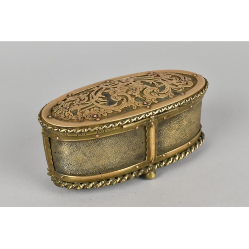 44 - A Pretty Mid Victorian French Oval Casket in Brass and Leather with Pierced Body and Hinged Lid and ... 