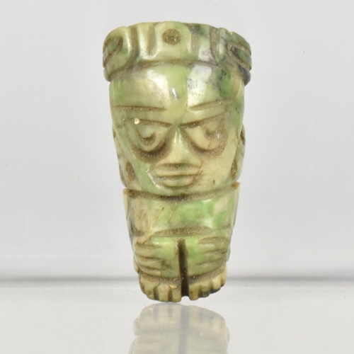 45 - A Small Mexican Mixtec Type Carved Green Stone Pendant of Figural Form in the 13th-15th Century Styl... 