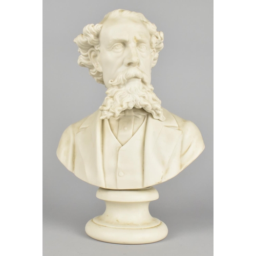 48 - A Late 19th/Early 20th Century Parian Bust of Dickens, Circular Socle Base Detached, 28cms High