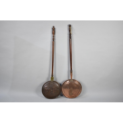 487 - Two 19th Century Copper Bed Warming Pans with Turned Wooden Handles