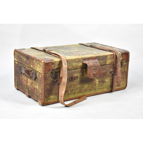 504 - A Vintage Canvas Covered and Leather Mounted Travelling Trunk, 76cms Wide