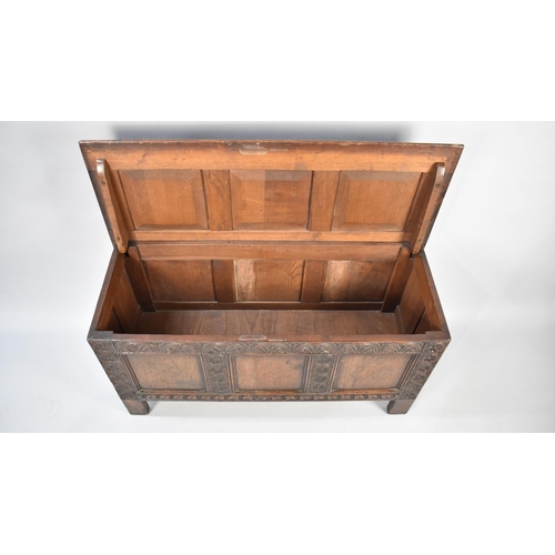 514 - A Mid 20th Century Oak Three Panel Coffer Chest, 106cms Wide